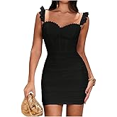Floerns Women's Lace Trim Sweetheart Neck Ruched Corset Dress Sleeveless Mini Pencil Dresses Black X-Small