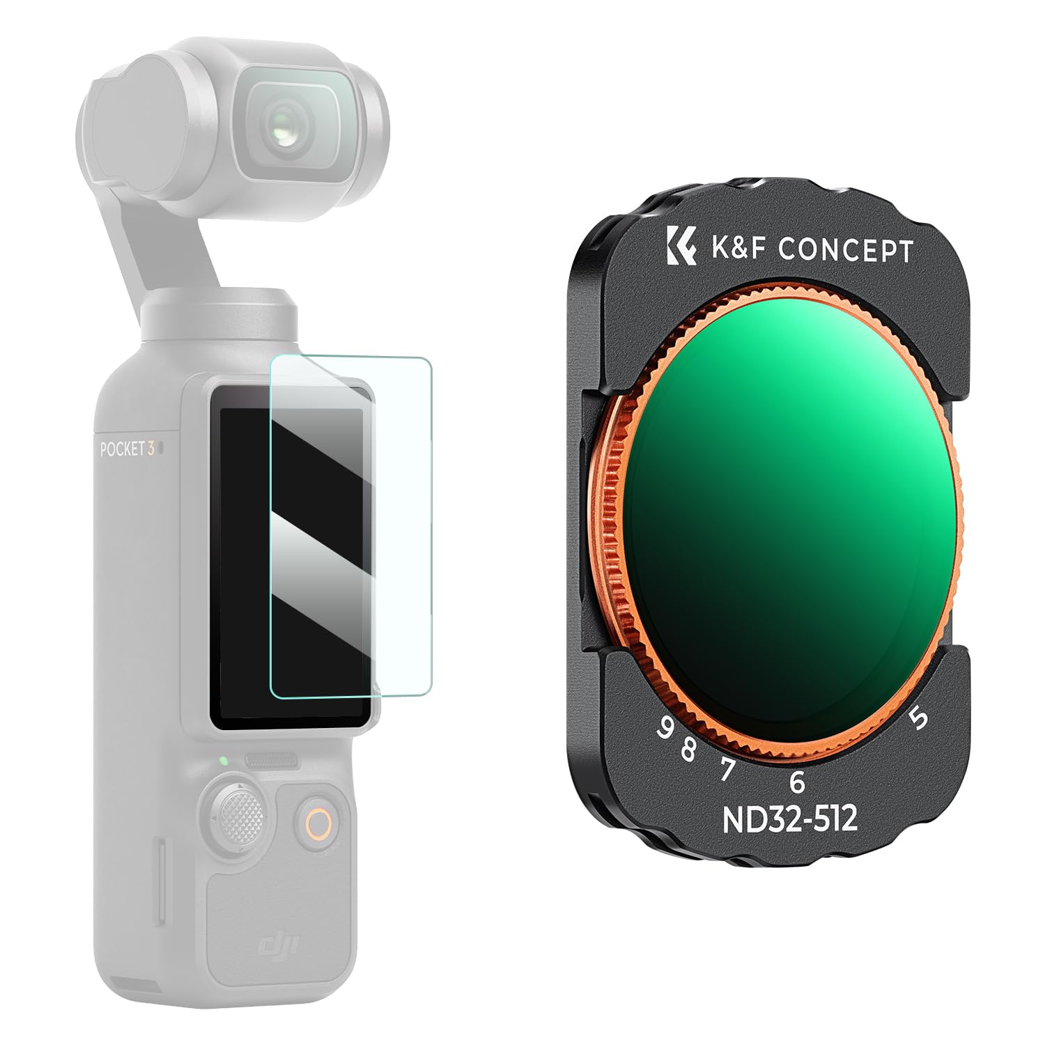 K&F CONCEPT Variable ND32-512 Filter Compatible with Pocket 3 Sports Camera, Adjustable ND32 to ND512, Coated Neutral Density Waterproof and Scratch Resistant OSMO Pocket 3 — image 1