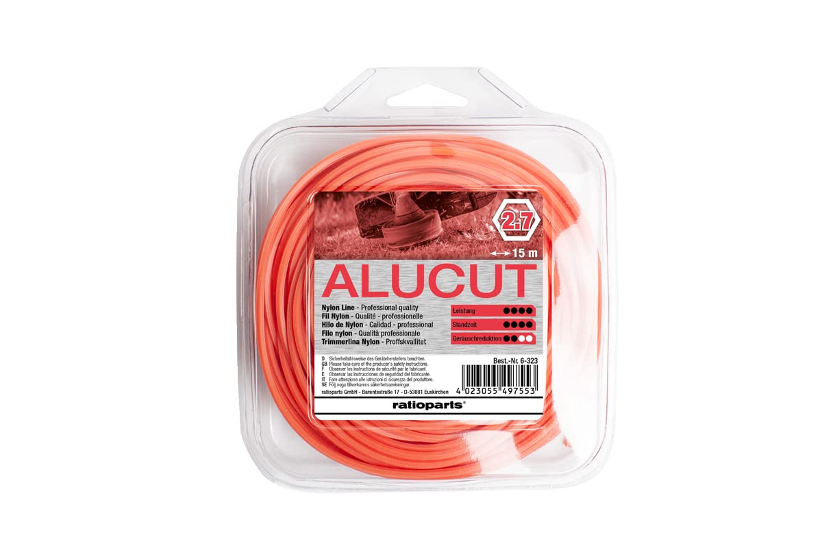 Ratioparts Nylon Thread 2.7mm Alu-Cut 15m Trimmer Line 6-Point Mowing Line Orange