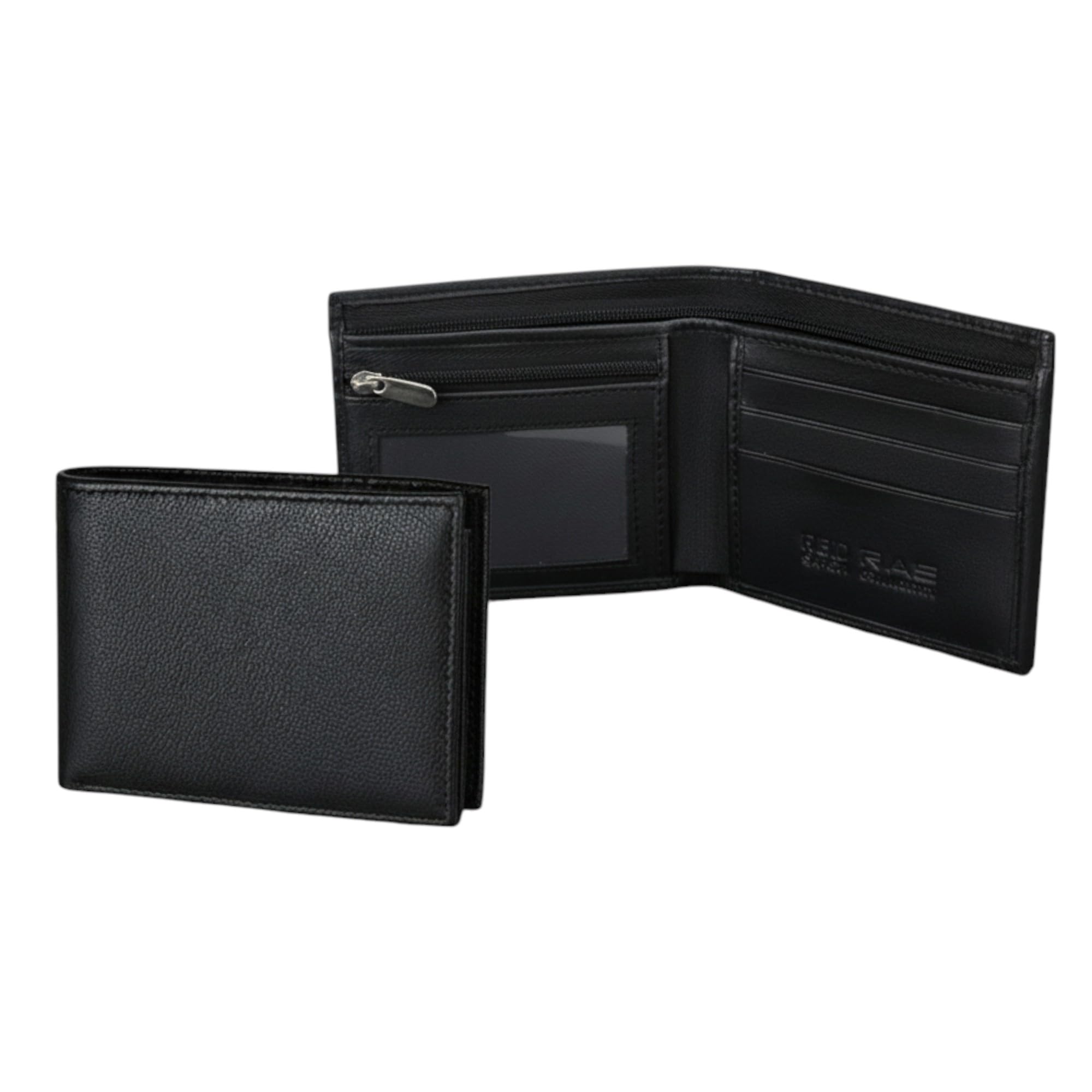 RAS Men’s RFID Blocking Slim Leather Wallet – Classic Bifold with Zipped Note Compartment, Coin Pocket, Tap-and-Go Slot, ID Window & Card Slots – Black Genuine Leather Wallet 121