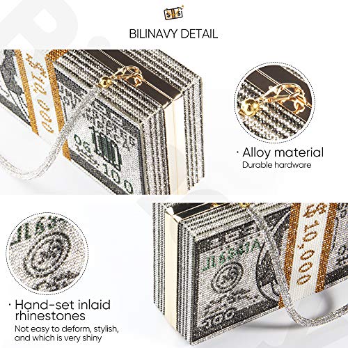 Money Clutch Purses for Women, Stack of Cash Dollars Crystal