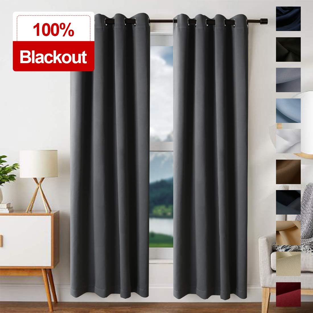 EDILLY Blackout Curtains for Bedroom Thermal Insulated Blackout Grommet Darkening Window Curtain Panel for Living Room Window Treatment (2 Panels, W52xL84 inch Length, Dark Gray)