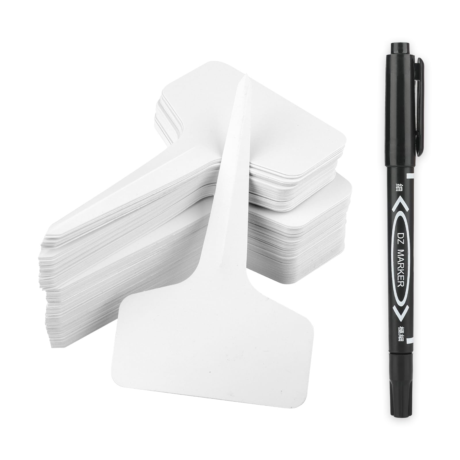 KINGLAKE Plant Labels and Pen for Outdoor Plants, Plant Markers & Labels Plastic White Garden Plant Tags for Seed, Herb, Seedling, Vegetables, Flower, Potted Plant, 6x10cm, T-Type, 300