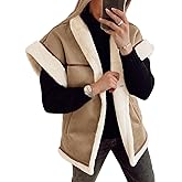Cicy Bell Womens Suede Sherpa Vest Faux Fur Shearling Jacket Oversized Cap Sleeve Button Down Winter Coats