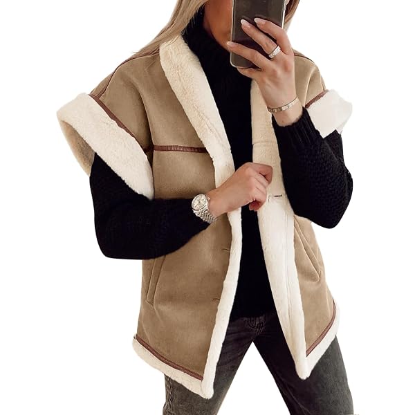 Uillui Women Winter Crop Vest Sherpa Fleece Lined Suede Leather