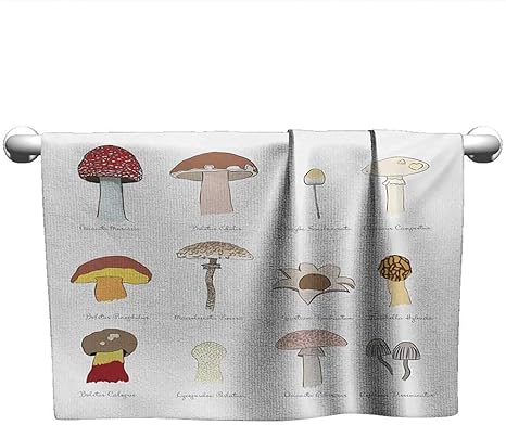 Amazon Lilydecorh マッシュルーム マイクロファイバー キッズ タオル Amanita Toxic マッシュルーム イラスト サマー ウッドランド フォレスト クリップ アート クイック ドライ タオル アイボリー レッド タン W 10 X L 10 Inch フェイスタオル ホーム キッチン