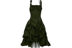 symoid Gothic Dresses for Women Ruffle Spaghetti Strap Punk Dress with Corset Maxi Prom Dress Tiered Cocktail Party Wear