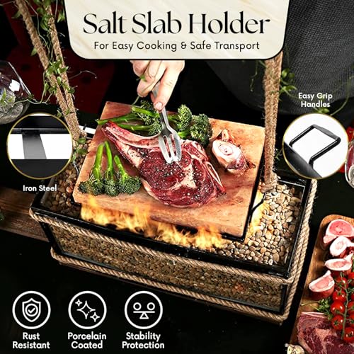 UMAID Himalayan Salt Block Cooking Plate 12x8x1.5 – Food Grade Pink Himalayan Salt Stone for Cooking, Grilling, Serving & Cutting – Includes Steel Tray & Grilling Recipe Booklet – Unique Gifts for Men & Dad Gifts for Fathers Day