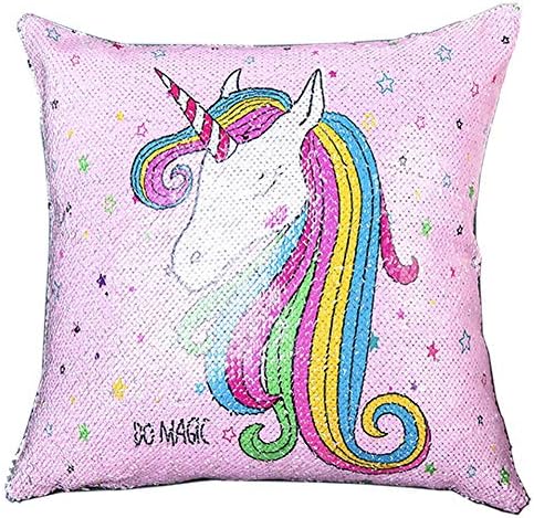 URSKYTOUS Unicorn Mermaid Pillow Case Flip Sequin Pillow Cover Cushion Throw Pillowcase Unicorns Gifts for Girls Unicorn Birthday Party Favors(Pillow CASE ONLY)
