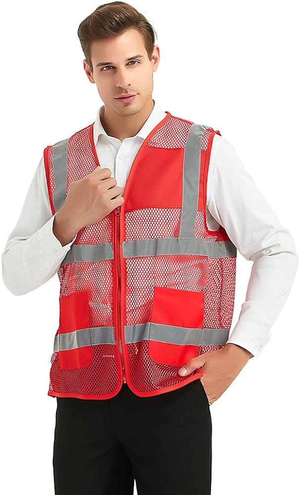 TOPTIE Pack of 5 Wholesale Unisex Volunteer Vest Safety Reflective Running Cycling Vest with Pockets: Clothing