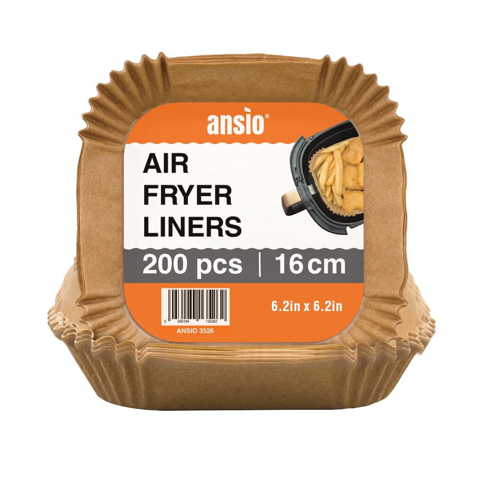 ANSIO Air Fryer Paper Liners – 200 PCS Square Disposable Liners, 16cm x 16cm x 4.5cm Inner Fit for COSORI, Ninja, Tower Air Fryers – Pack of 200