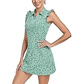 WOWENY Petal Sleeve Tennis Golf Dress for Women with Shorts and Pockets Workout Athletic Sport Sleeveless Dresses