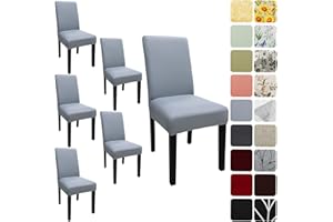 Keyroal Dining Room Chair Covers Set of 6, Stretch Solid Color Parsons Chair Slipcovers Spandex Removable Washable Kitchen Chair Protector Cover for Dining Room, Hotel, Ceremony(Light Grey)