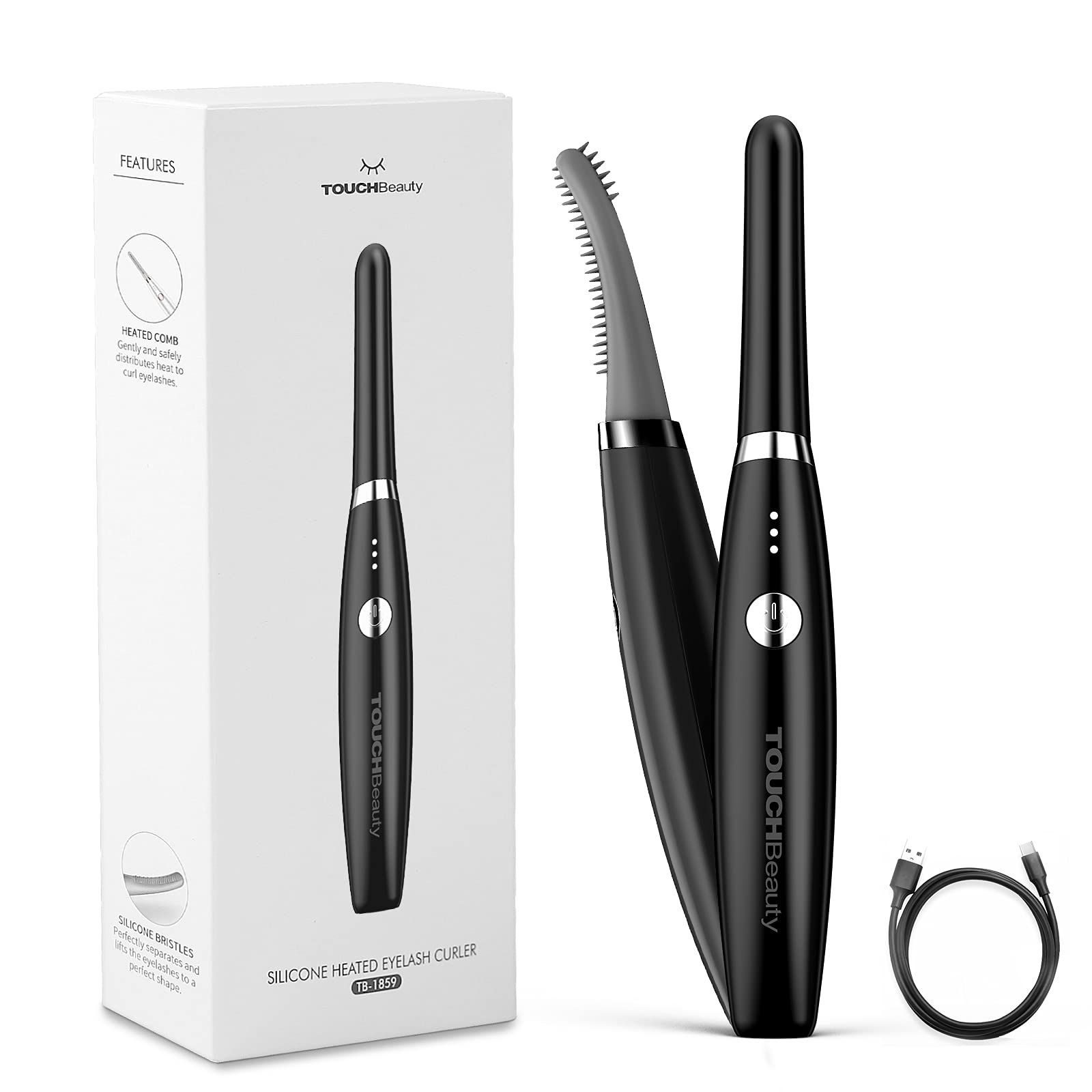 TOUCHBeauty Electric Heated Eyelash Curler, Portable, Smart Adjustable Temperature, Fast Heating, Black