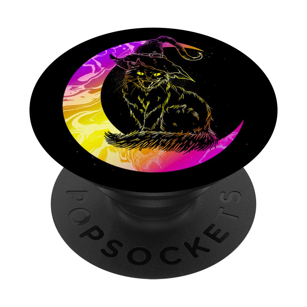 Vintage Scary Halloween Black Cat Witch Wiccan Pastel Goth PopSockets Grip and Stand for Phones and Tablets