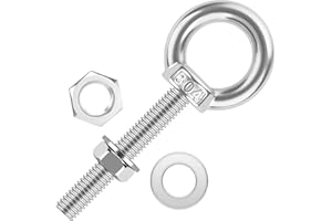 KVOHLUM 4 Pack M10 x 50mm Stainless Steel Eye Bolts with Nuts & Washers, Lifting Ring Threaded Eyebolt Kit for Swing Board Furniture and DIY (3/8" x 2 inch)