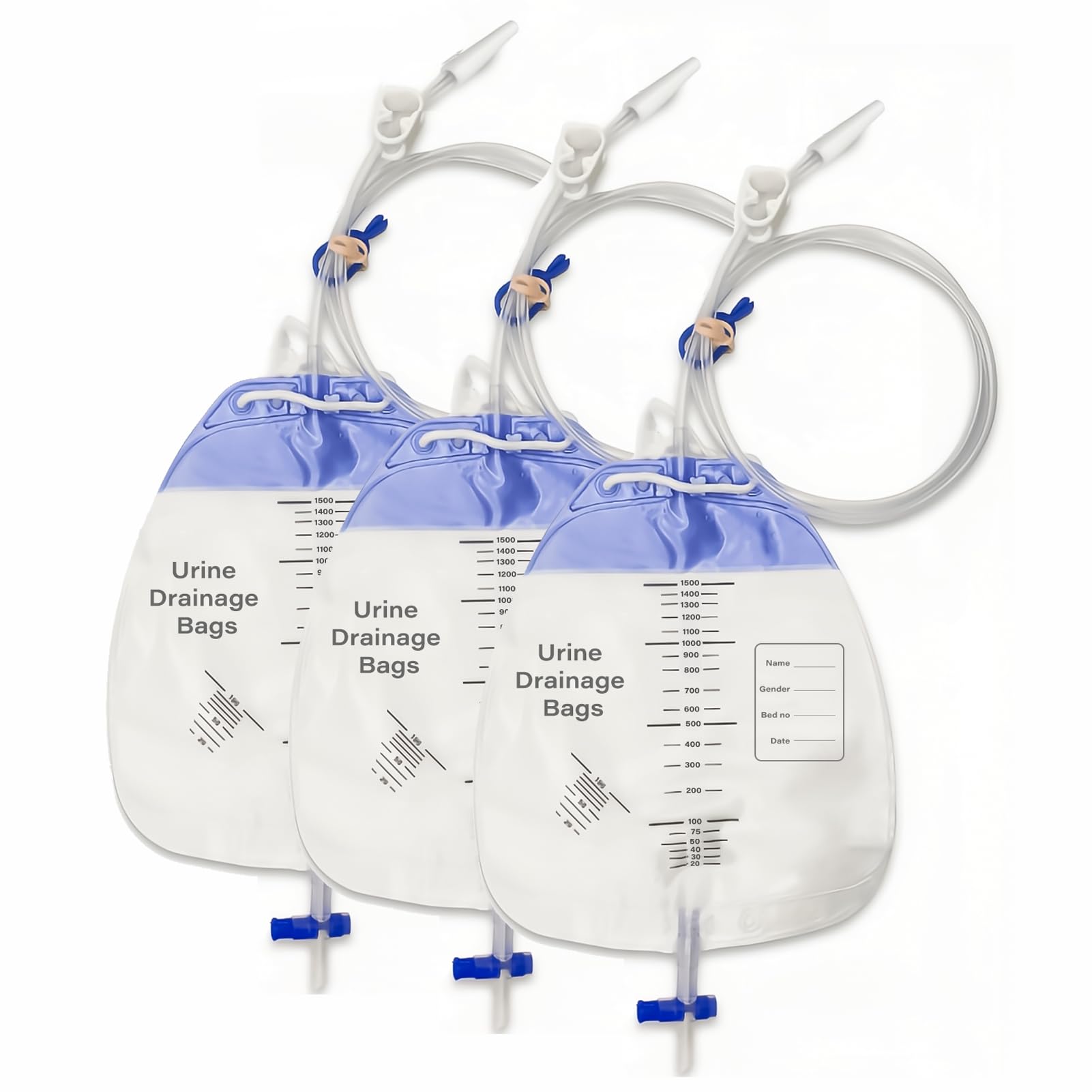 Photo 1 of 3 Pack Urinary Drainage Bag with Anti-Reflux Chamber, 1500mL Urine Bags with 48" Tube Drainage,Splash-Resistant Drain Spout,Clips and Hanging Hook