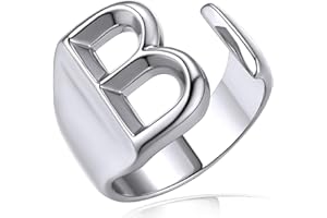 KeyStyle Bold Initial Letter Rings Adjustable, GoldChic Jewelry Women Gold Statement Ring Personalized Engraved Women’s Open Signet Ring for Party (Gold, White Gold, Black)