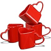 Domensi 4 Pcs Valentines Heart Shaped Mugs Red Heart Coffee Cup 11.8 oz Valentine‘s Day Ceramic Mug with Handle Love Tea Cup Gift for Romantic Valentines Wedding Anniversary Couple Lover Decoration
