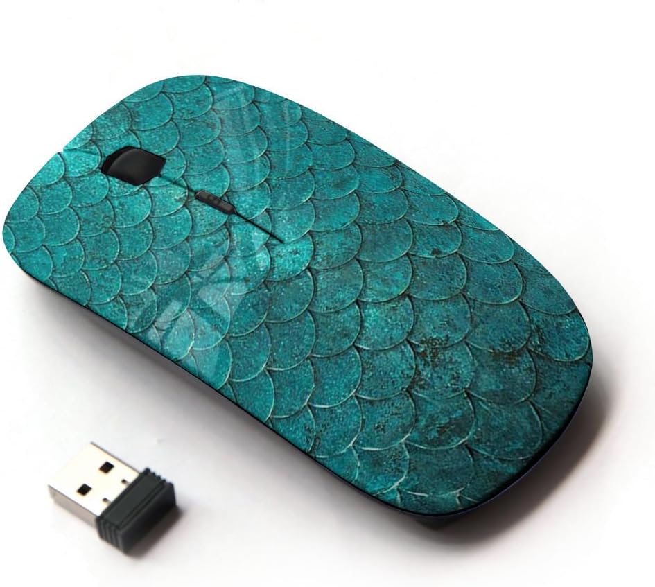 [ Optical 2.4G Wireless Mouse ] Teal Iridescent Scale Pattern Fish Tropical