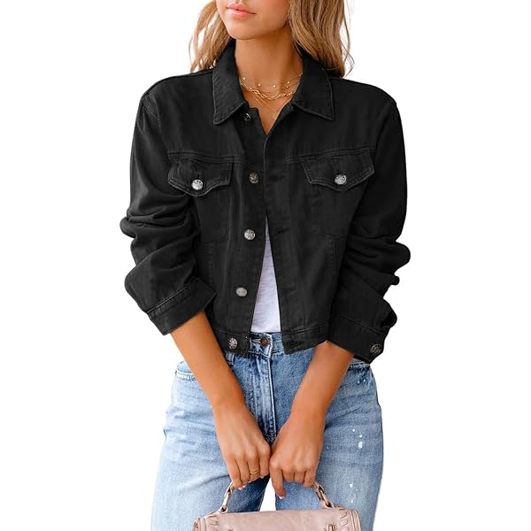 Amazon.com: Kinkia Women's Crop Denim Jackets Solid Color