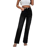 ETTELO Womens Jeans Mid Waisted Straight Leg Loose Stretchy Lightweight Tummy Control Trendy Jeans for Women 2025 Black Gray