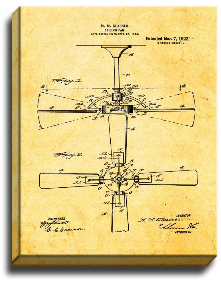 Amazon Com Ceiling Fan Patent Art Gallery Wrapped Canvas Print