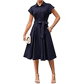 GRACE KARIN Womens Short Sleeve Shirt Dresses 2026 Summer Midi Button Down Dress Work Business Casual Dress with Pockets