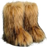 NWSTESLE Women's Faux Fur Boots Furry Boots y2k for Girls Fuzzy Fluffy Winter Snow Boots Warm Outdoor Indoor Mid-Calf Flat