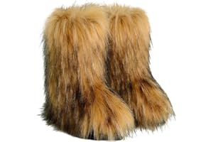 NWSTESLE Women's Faux Fur Boots Furry Boots y2k for Girls Fuzzy Fluffy Winter Snow Boots Warm Outdoor Indoor Mid-Calf Flat