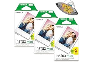 PUFLAX Fujifilm Mini Instant Camera Film: 60 Shoots Total, Value Pack, (10 Sheets x 6) - Capture Memories Anytime, Anywhere - Includes UFO Sticker.