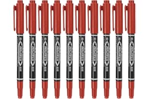 BCOATH 10pcs Red Waterproof Tattoo Marker Pens 0.6mm Fine Tip 1.2mm Bold Tip Eyebrow Mapping Positioning