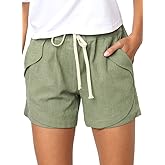 Dokotoo Womens Casual Drawstring Elastic Waist Comfy Cotton Linen Shorts