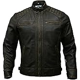 Mens Genuine Leather Biker Jacket Black | Vintage Brown Distressed Lambskin Motorcycle Jackets for Men