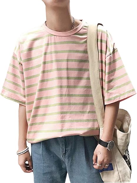 Amazon Bscool メンズ Tシャツ 半袖 ボーダー Tシャツ クルーネック ゆったり ティーシャツ ユニセックス ファッション カットソー カジュアル 男女兼用 ビックtシャツ 夏 Tシャツ カットソー 通販