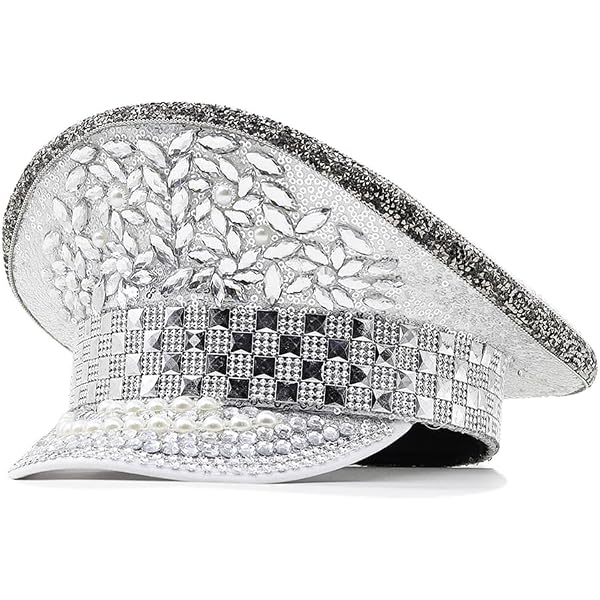 Amazon.com: IZUS Women Punk-Rock Rhinestone Military Cap  display picture 1