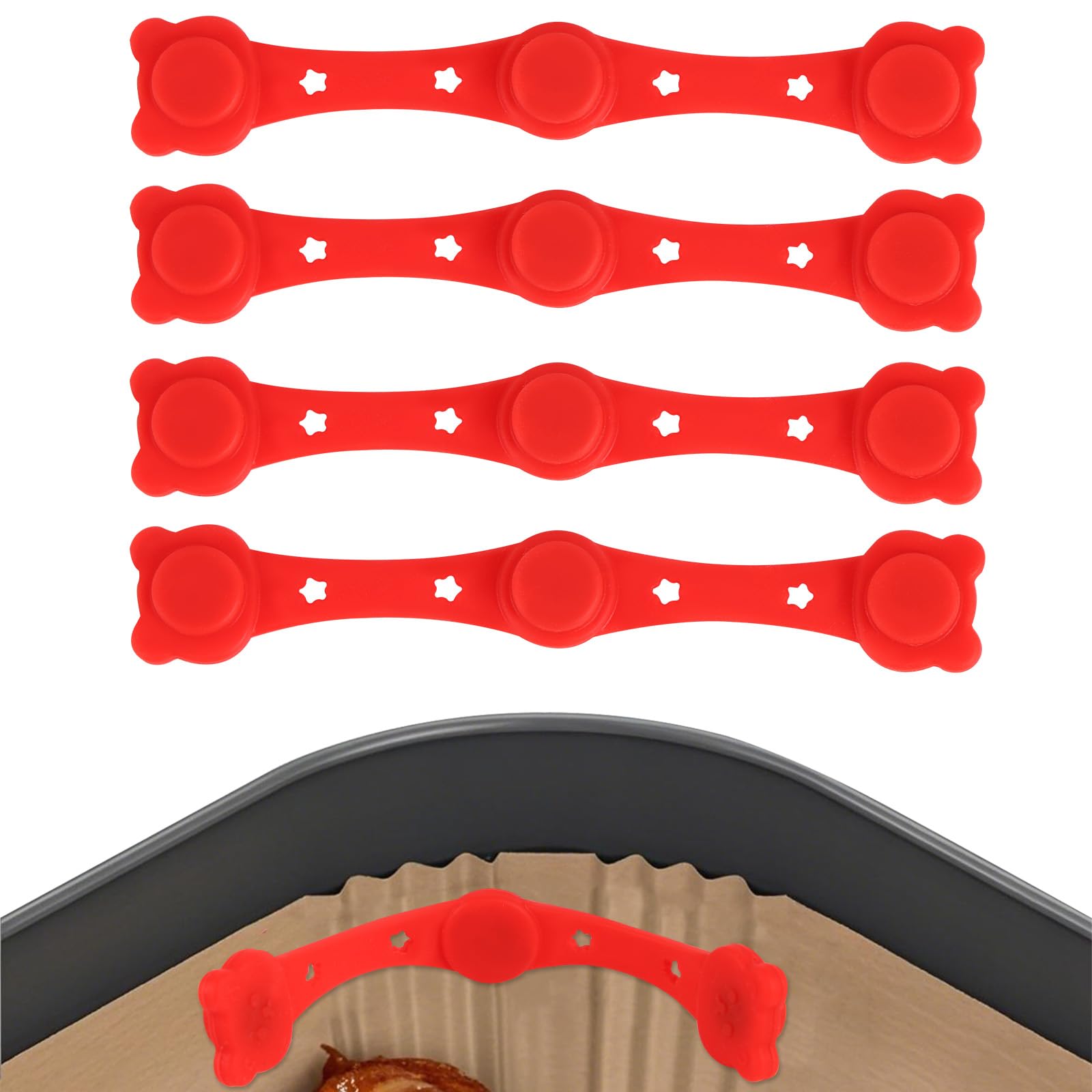 Photo 1 of 4pcs Silicone Clips for Air Fryer Magnets, Creative Integrated Design Baking Paper Holder Reusable Kitchen Accessories to Avoid Paper Burns (Red)