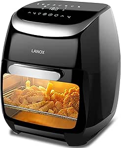 Multifuncional: horno de convección con freidora de aire caliente con cesta giratoria, parrilla con asador giratorio, deshidratador. Un utensilio de cocina para freír, asar, hornear, secar y recalentar.,Fácil de usar. 8 ajustes preestablecidos mediante la pantalla táctil digital. La puerta transparente te permite seguir el progreso de la cocción.,Perfecto para la familia: gracias al generoso espacio de cocción de 11 l y la cesta giratoria de 3,5 l tiene suficiente espacio para toda la familia.,Accesorios prácticos: el horno viene con una cesta giratoria de 3,5 litros, un pincho giratorio, 3 rejillas, 1 bandeja de horno/goteo y un tenedor giratorio. El accesorio es fácil de limpiar.,Duradero, seguro, fácil de mantener: protección contra sobrecalentamiento, función de apagado automático, revestimiento antiadherente. Cocina sin salpicaduras de aceite y riesgos causados por el calor de manera eficiente.