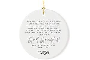 Andaz Press Round Porcelain Ceramic Surprise Baby Birth Announcement Great Grandparent's Christmas Tree Ornament Gift, Can't Wait to Meet You, Due November, 1-Pack, Gift Box