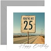 25th Birthday Card for Men Women - Fun Age Birthday Card for Him Her - Traffic Speed Sign Happy Birthday Card for Son, Daughter, Niece, Nephew, Brother, Sister, Grandson, Granddaughter