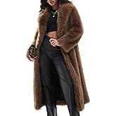 Flygo Womens Long Faux Fur Coats Winter Fluffy Open Front Luxury Overcoat Shaggy Lapel Long Sleeve Fuzzy Warm Cardigan Jacket