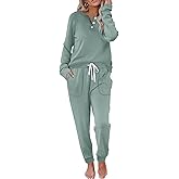 WIHOLL Two Piece Outfits for Women Lounge Sets Button Down Sweatshirt Sweatpants Sweatsuits Set with Pockets