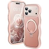 [Cute Wave Frame+Mag Stand] Designed for iPhone 17 Pro Max Case, [Fit for MagSafe] Translucent Silicone Protective Magnetic Ring Phone Case Cover for iPhone 17 Promax 6.9 inch Men Women, Pink
