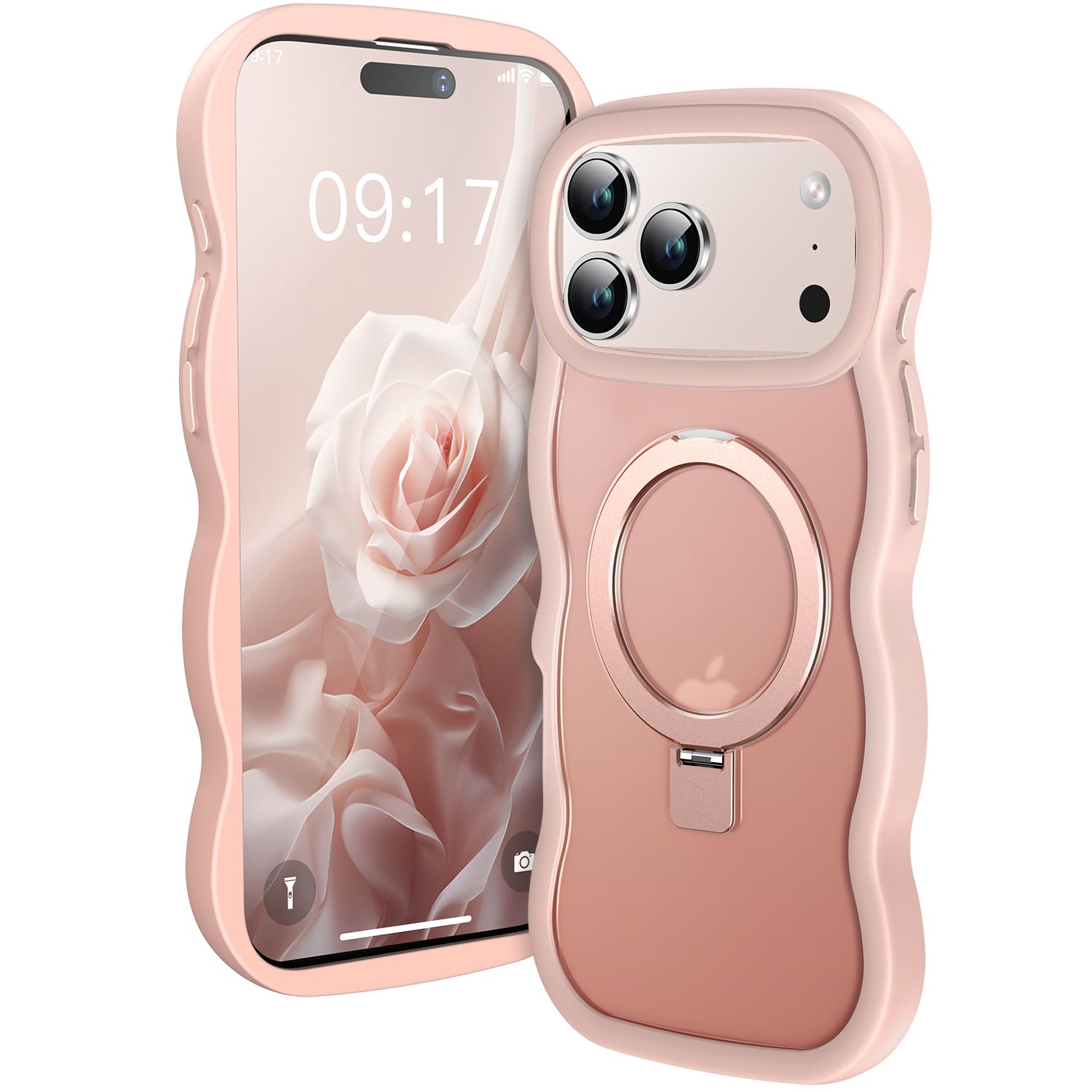 Photo 1 of [Cute Wave Frame+Mag Stand] Designed for iPhone 17 Pro Max Case, [Fit for MagSafe] Translucent Silicone Protective Magnetic Ring Phone Case Cover for iPhone 17 Promax 6.9 inch Men Women, Pink