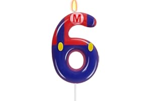 FAMGIFT Blue Red 6th Birthday Candle for Boys Girls - Birthday Cake Decorations, Number 6 Cake Topper, Cartoon Game Themed Party Decor Kids Party Supplies