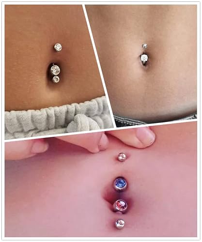 ZS 14G Clicker Piercing Belly Button For Women, Diamonds Belly Button Piercing, 925 Silver, Reverse Curved Navel Barbell Jewellery, Body Jewellery
