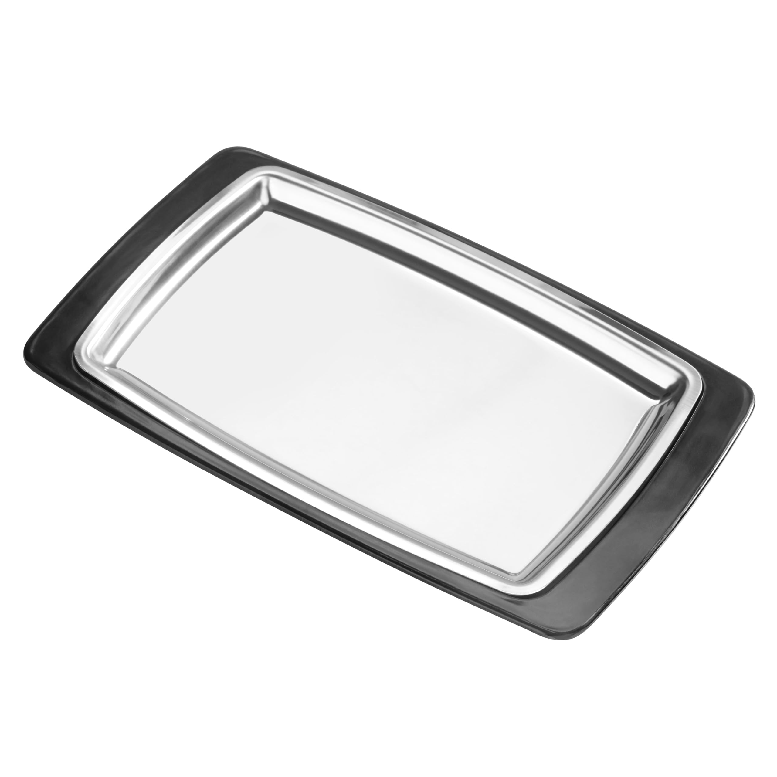 Photo 1 of New Star Foodservice 26672 Rectangular Stainless Steel Sizzling Platter with Insulated Holder, 11" x 7.25", Black