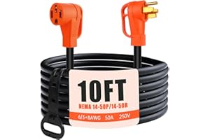 ZEMIRO CHARGE 10 FT 50 Amp RV/EV Extension Cord Outdoor 4 Prong 250-Volt NEMA 14-50P to 14-50R, Suitable for RV Trailers, Campers, Tesla Model 3/S/X/Y, Heavy Duty STW AWG Gauge, UL & ETL Listed (10 Feet)