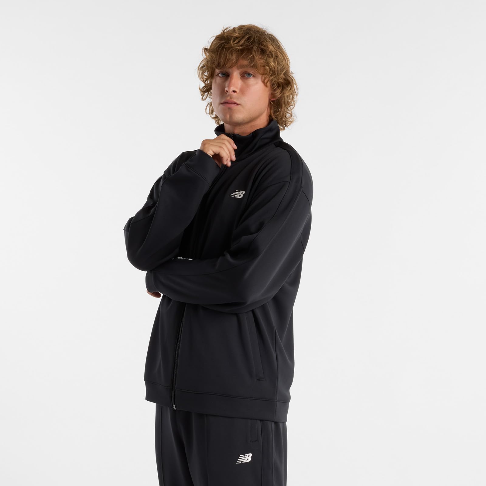 New Balance AMJ51503 Men's Knit Track Jacket, Jersey, Club Activities, BK (Black)