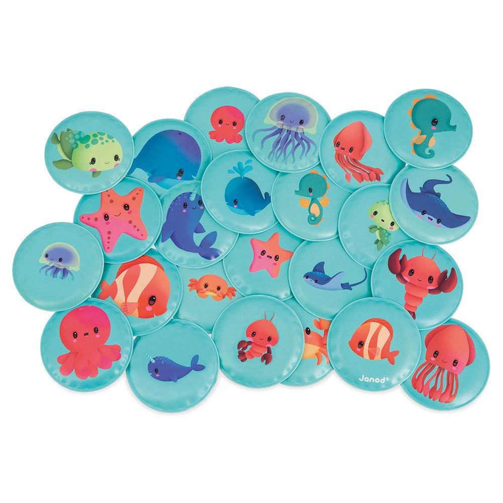 Janod - My Baby Animals Memory Game - Bath Toy - 24 Floating Pieces - Children’s Memory Game - Scalable Toy - 24 Months +, J04723